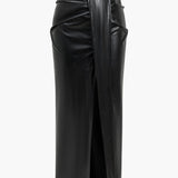 Dorle | Eleganter Kunstleder-Midirock mit Wickeloptik und hohem Schlitz