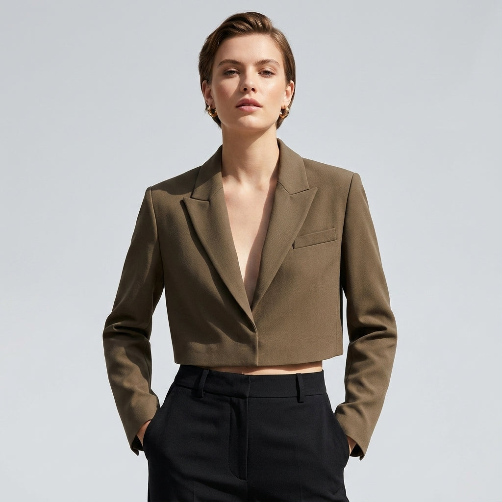 Damen Cropped Blazer mit Reverskragen