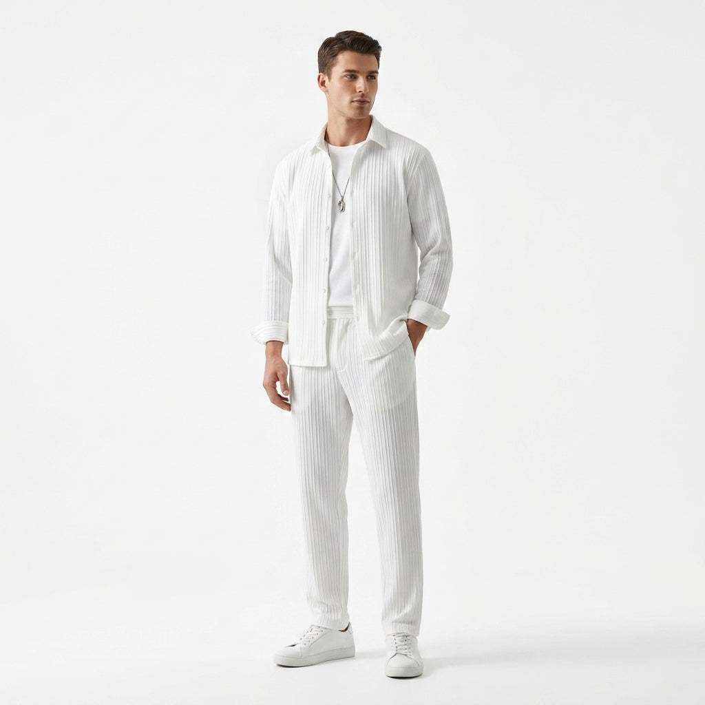 Herren Langarmhemd und Hose Set mit Rippstruktur