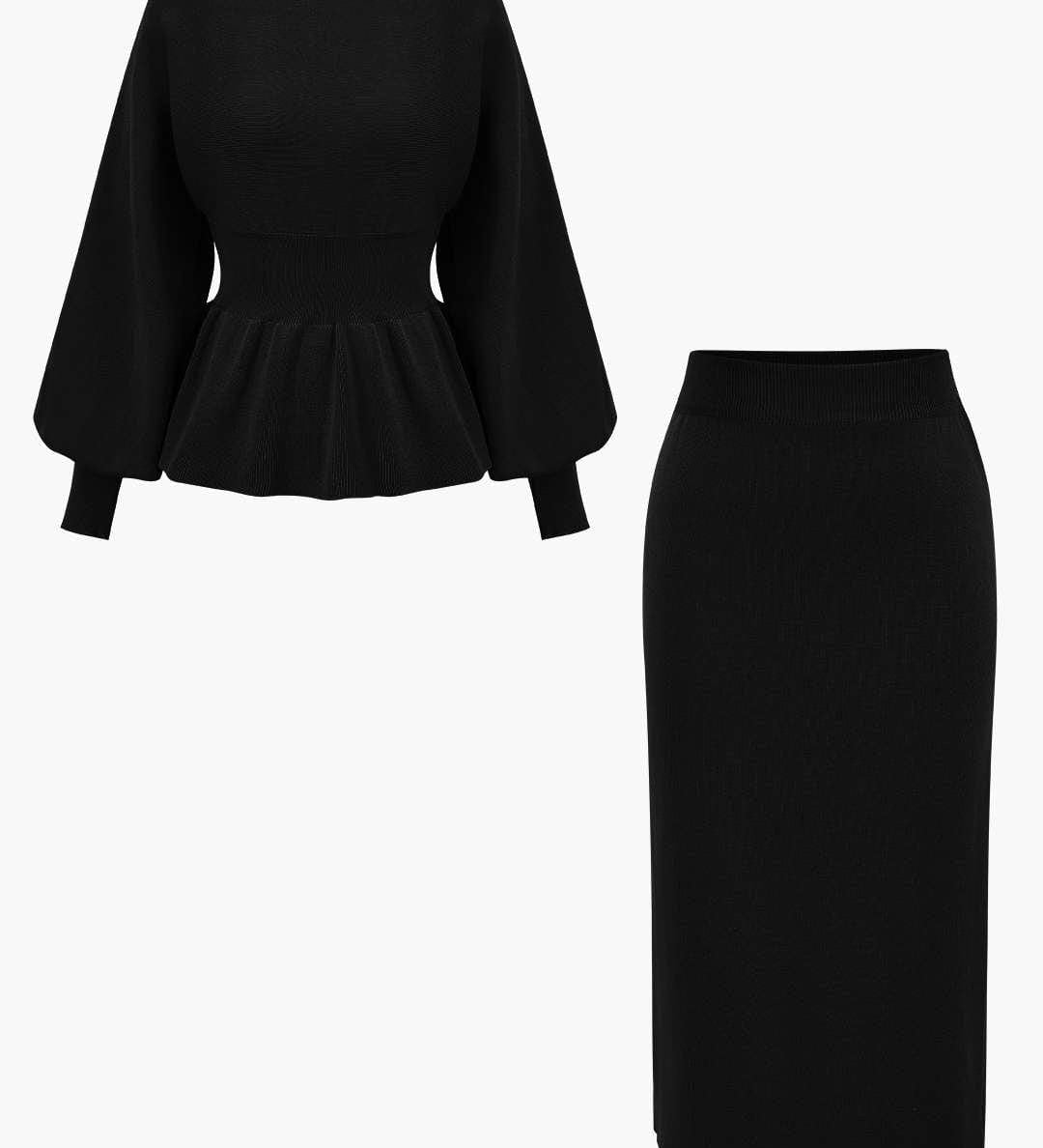 Amelie | Elegantes Strick-Set mit Peplum-Top & Bleistiftrock