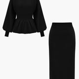 Amelie | Elegantes Strick-Set mit Peplum-Top & Bleistiftrock