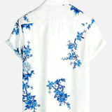 Jackson | Kurze Ärmel Weiß Floral bedrucktes Sommerhemd