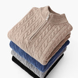 Roman | Chunky knit Herren Chasmere Pullover mit Kabelstrickmuster & Halb Reißverschluss Kragen