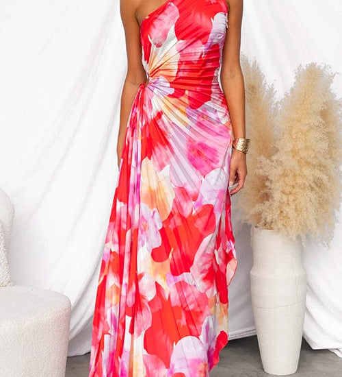 Liselotte | Elegantes One-Shoulder-Blumenkleid – Farbenfroher Chic für besondere Anlässe