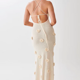 Maxikleid mit Spaghettiträgern und 3D-Blumenapplikationen für Damen