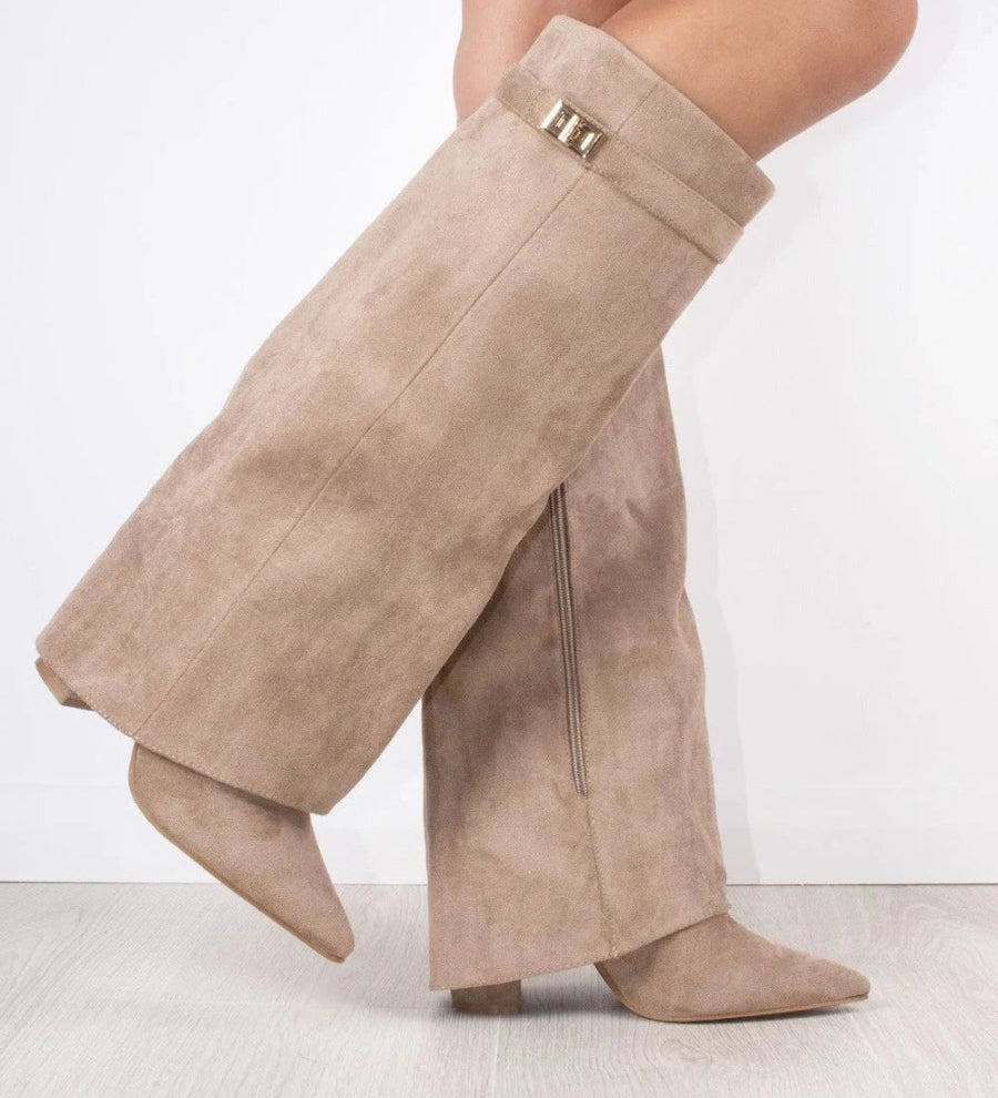 Evy | Elegante Damenstiefel aus hochwertigem Suede mit goldenen Akzenten