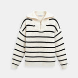 Gestreifter Damenpullover mit Reißverschlusskragen