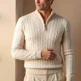 Eleganter Zopfstrickpullover mit Reißverschluss