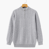 Roman | Chunky knit Herren Chasmere Pullover mit Kabelstrickmuster & Halb Reißverschluss Kragen