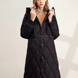 Emmie | Diamant gesteppt langer Damenmantel mit Kapuze