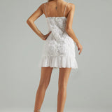 Kurzes Kleid mit 3D-Blumenmuster und Spaghettiträgern für Damen