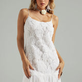 Kurzes Kleid mit 3D-Blumenmuster und Spaghettiträgern für Damen