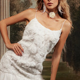 Kurzes Kleid mit 3D-Blumenmuster und Spaghettiträgern für Damen