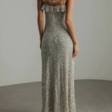 Mia| Glitzerndes ärmelloses Kleid mit Rüschen