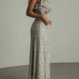 Mia| Glitzerndes ärmelloses Kleid mit Rüschen