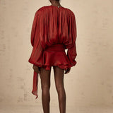 Plissiertes Minikleid mit langen Ärmeln und Bindekragen für Damen