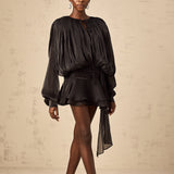 Plissiertes Minikleid mit langen Ärmeln und Bindekragen für Damen