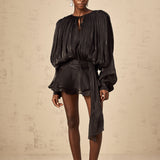 Plissiertes Minikleid mit langen Ärmeln und Bindekragen für Damen