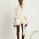 Plissiertes Minikleid mit langen Ärmeln und Bindekragen für Damen