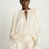 Plissiertes Minikleid mit langen Ärmeln und Bindekragen für Damen