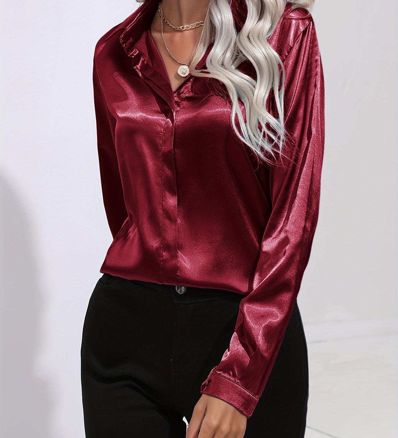 Irene | Elegantes Satin-Hemd mit langen Ärmeln für Damen