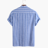 Charles | Gestreiftes Herren-Sommer Leinenhemd mit Stehkragen