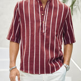 Samuel | Kurzarm-Henley-Sommerhemd mit Streifenmuster