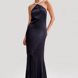 Celine | Blanche Satin Perlenhalter Maxikleid Zendoo.de