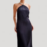 Celine | Blanche Satin Perlenhalter Maxikleid Zendoo.de