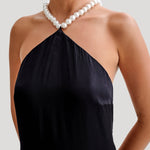 Celine | Blanche Satin Perlenhalter Maxikleid Zendoo.de