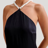 Celine | Blanche Satin Perlenhalter Maxikleid Zendoo.de