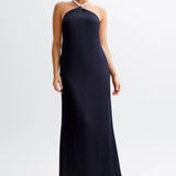 Celine | Blanche Satin Perlenhalter Maxikleid Zendoo.de