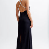 Celine | Blanche Satin Perlenhalter Maxikleid Zendoo.de