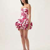 Schulterfreies Mini Kleid mit Ballonrock und floralem Muster für Damen