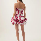 Schulterfreies Mini Kleid mit Ballonrock und floralem Muster für Damen