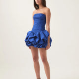 Schulterfreies Mini Kleid mit Ballonrock und floralem Muster für Damen