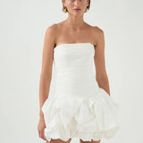 Schulterfreies Mini Kleid mit Ballonrock und floralem Muster für Damen