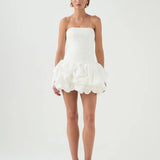 Schulterfreies Mini Kleid mit Ballonrock und floralem Muster für Damen