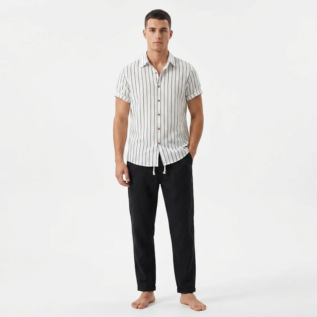 Herren Gestreiftes Kurzarmhemd und Hose Set