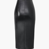 Edwina | Figurbetonter Kunstleder-Midirock mit asymmetrischer Wickeloptik