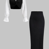 Martina | Elegantes Zweiteiler-Set mit Corsagen-Bluse & Bleistiftrock