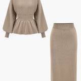 Amelie | Elegantes Strick-Set mit Peplum-Top & Bleistiftrock