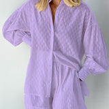 Leichter Zweiteiler aus Baumwollmix – Oversize Bluse & Shorts für Damen