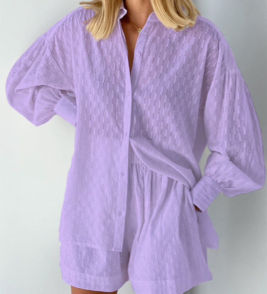 Leichter Zweiteiler aus Baumwollmix – Oversize Bluse & Shorts für Damen