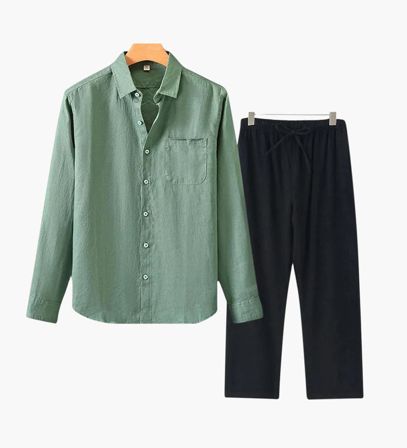 Christopher | Lange Ärmel Hemd & Hose Zweiteiliges Leinen-Set Herren-Sommer-Outfit