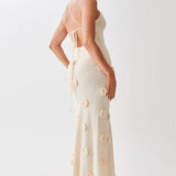 Maxikleid mit Spaghettiträgern und 3D-Blumenapplikationen für Damen