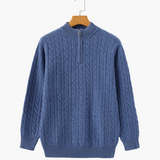 Roman | Chunky knit Herren Chasmere Pullover mit Kabelstrickmuster & Halb Reißverschluss Kragen