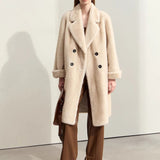 Tanja | Doppelt geöffneter beiger Wollmantel für den Winter