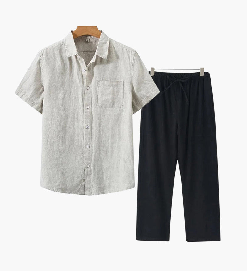 Lincoln | Old Money Herren Leinen-Set mit Kurzarmhemd & Sommerhose