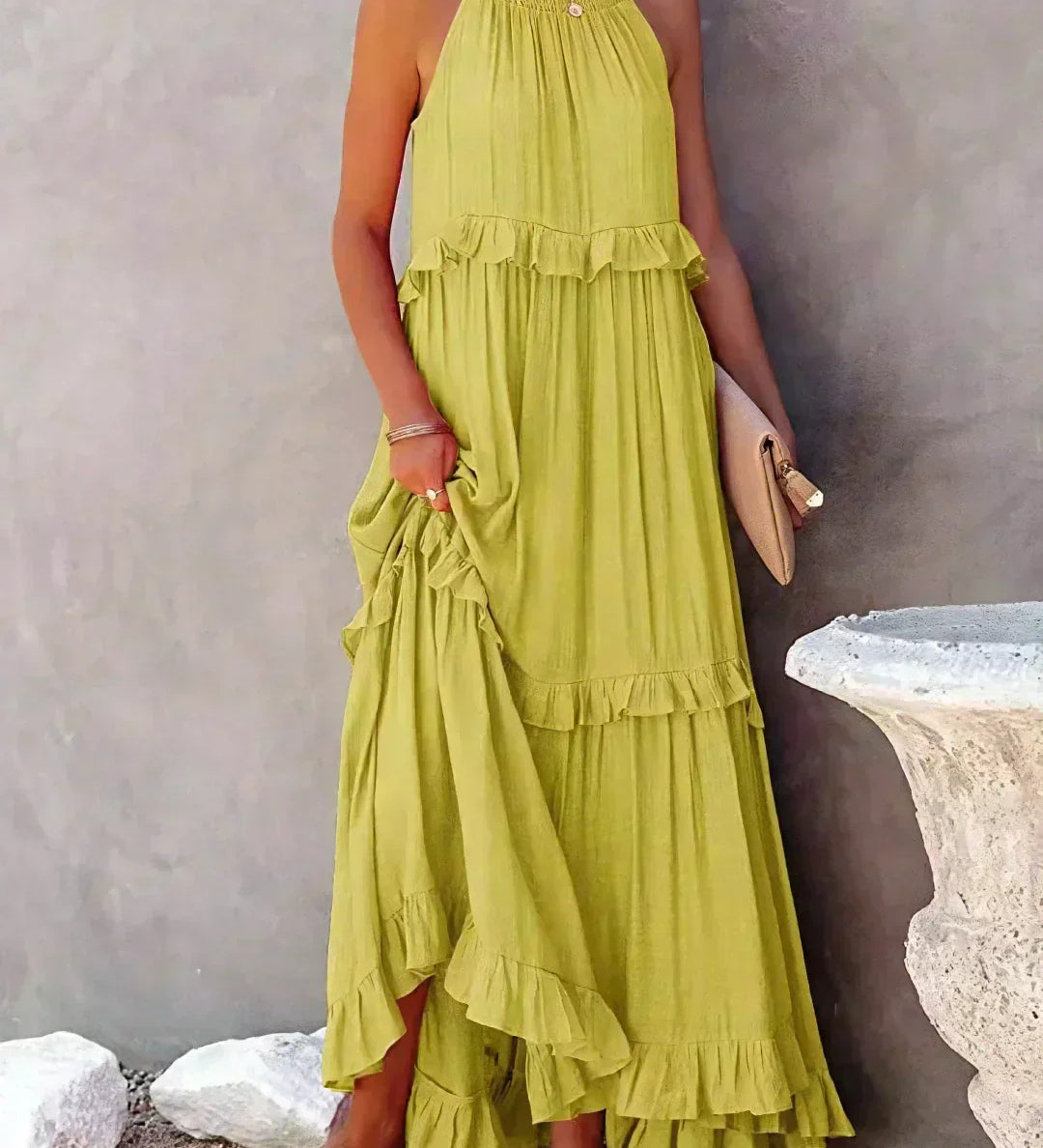 Boho Maxikleid mit Volants & Neckholder-Ausschnitt – Sommerlich & Feminin